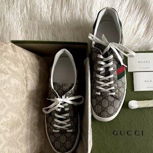 Gucci Original Sneakers Beige/ Ebony/ Green Logo